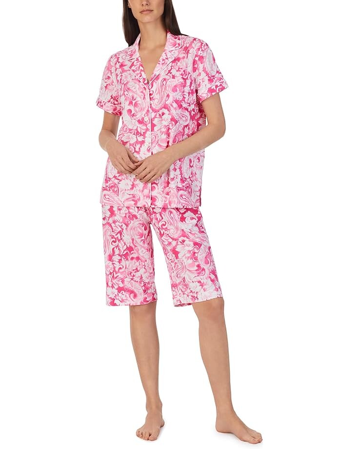 

Пижамный комплект LAUREN Ralph Lauren Short Sleeve Notch Collar Bermuda PJ Set, цвет Pink Paisley