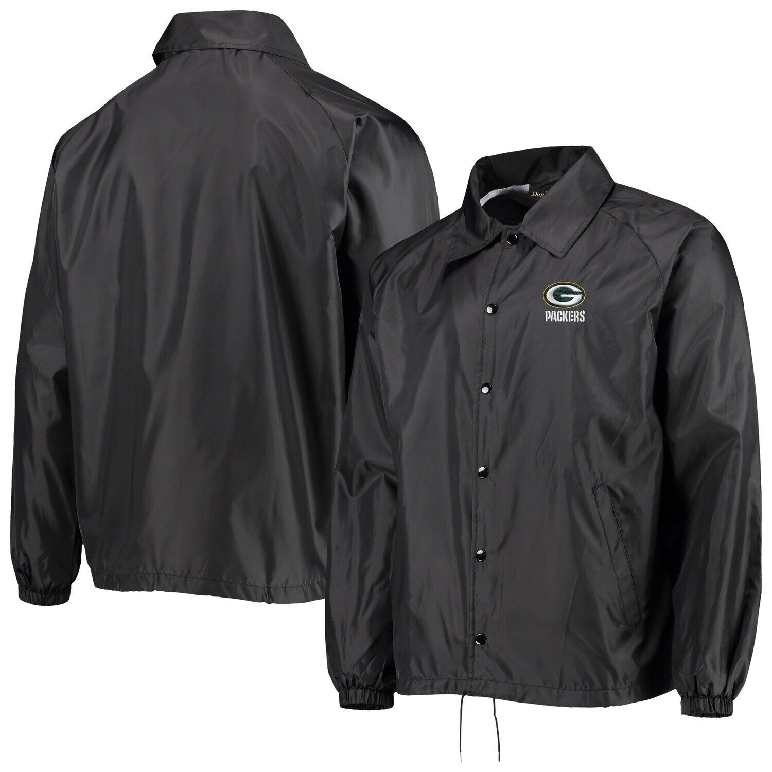

Мужская классическая ветровка с длинными кнопками Dunbrooke Black Green Bay Packers Coaches реглан