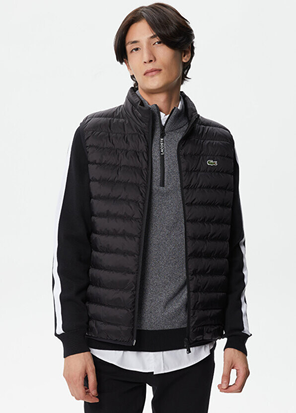 

Стеганое черное мужское пальто с воротником-стойкой Lacoste, Черный