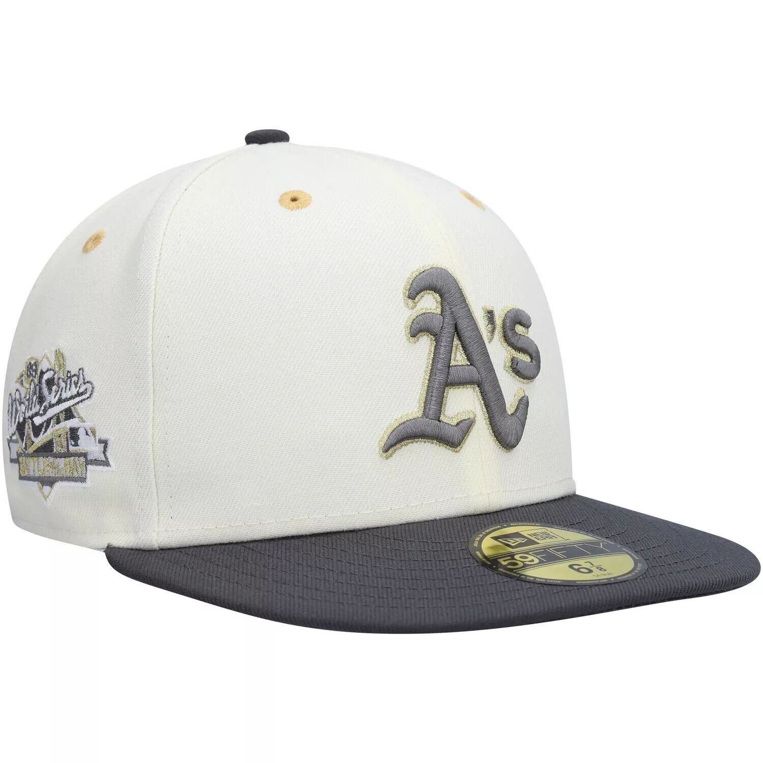 

Мужская кепка New Era Белый/Темно-серый Oakland Athletics 1989 World Series Chrome 59FIFTY Облегающая шляпа