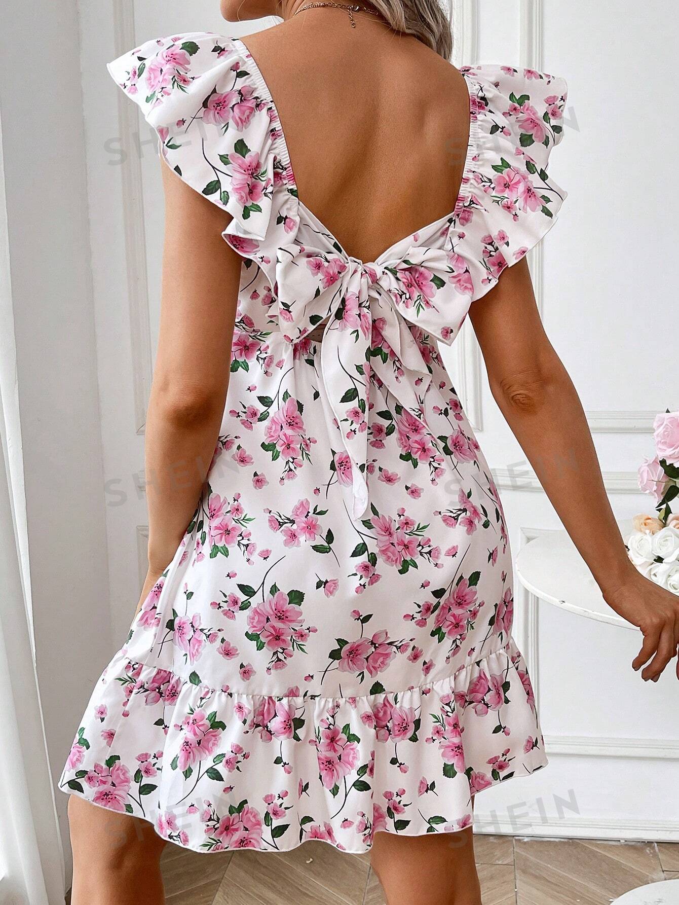 SHEIN Платье А-силуэта с короткими рукавами и цветочным принтом для беременных, многоцветный