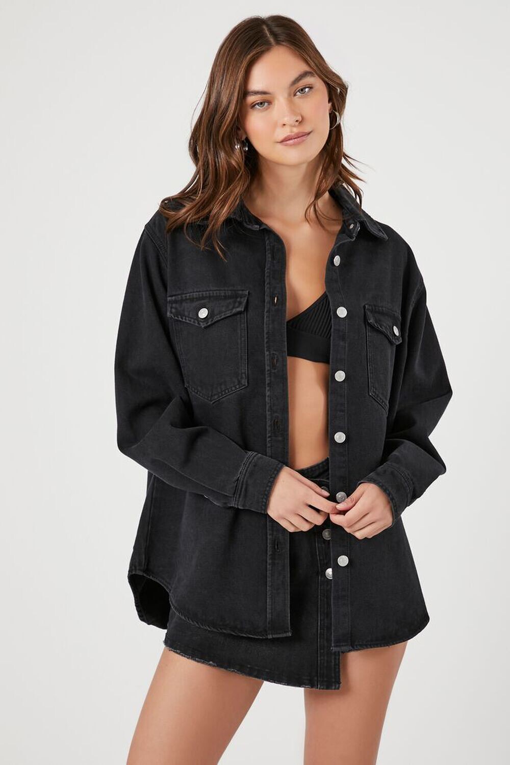 

Куртка на пуговицах спереди Forever 21, черный