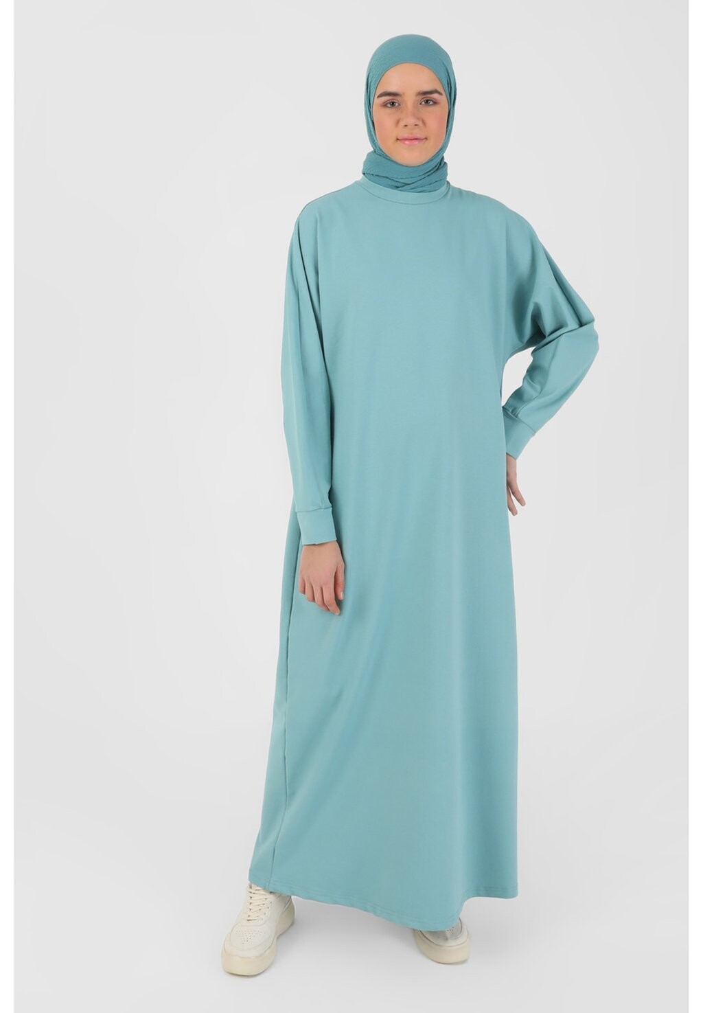 

MODEST REFKA Crew Neck Modanisa, Длинное платье бирюзовый
