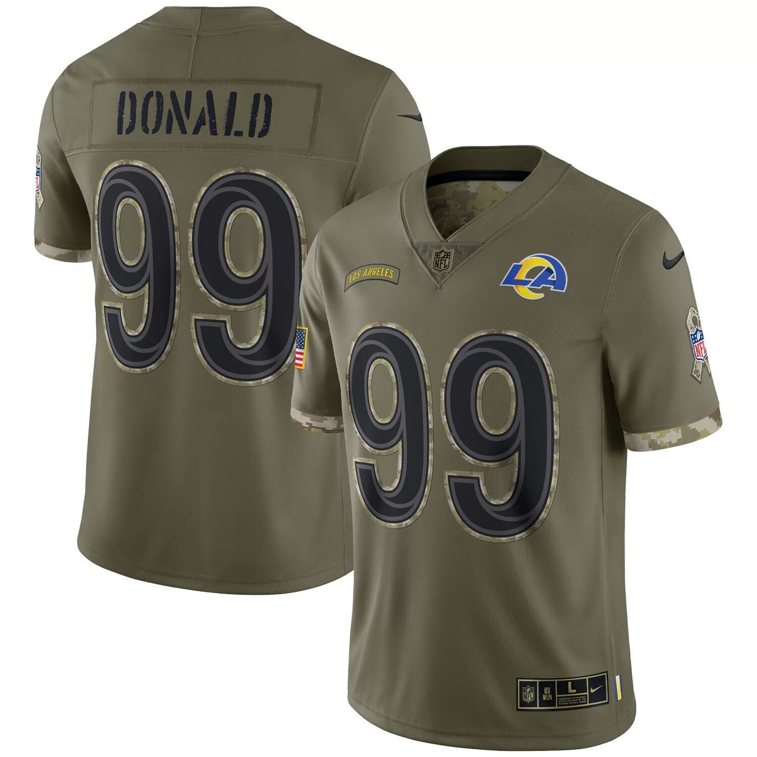 

Мужское джерси Nike Aaron Donald Olive Los Angeles Rams 2022 Salute To Service Limited