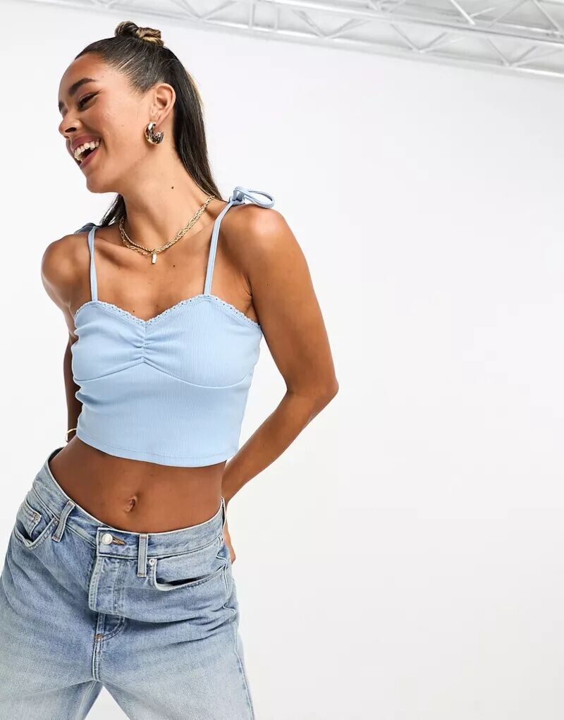 

Нежно-синий топ ASOS с кружевной отделкой и завязками