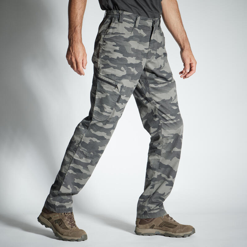 Мужские охотничьи брюки Solognac 100 светло-серые с камуфляжным принтом в полутона