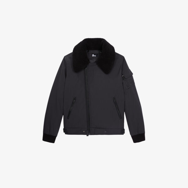

Бомбер из смесового хлопка с воротником из искусственного меха The Kooples, черный