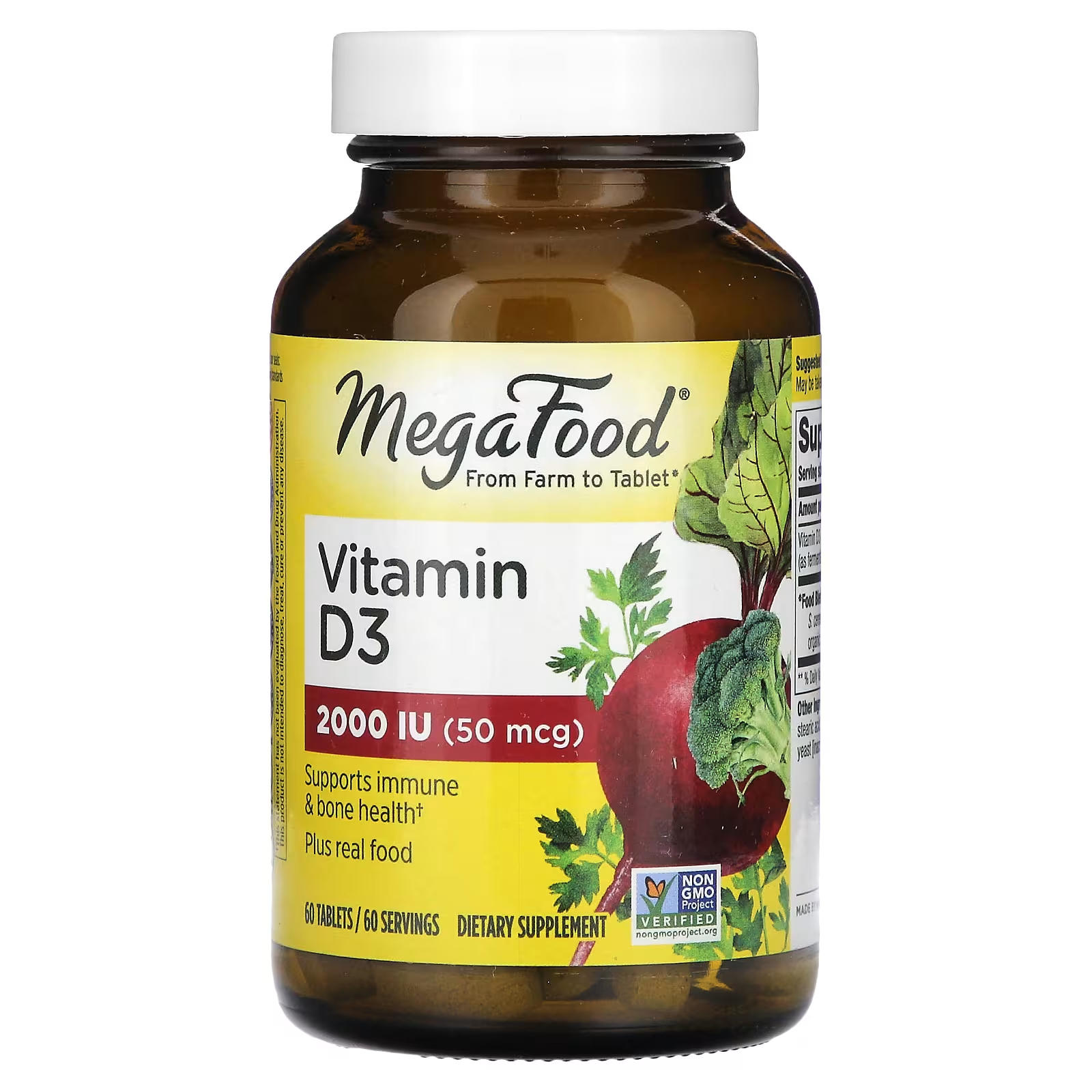MegaFood Витамин D3, 60 таблеток 3 шт экстра сила витамин d3 5000 ме 125 мкг пищевая добавка для костей зубов мышц и иммунной поддержки