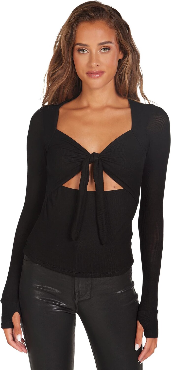 

Топ Michael Lauren Ismael Long Sleeve Tie Front Cutout Top with Thumbhole, черный