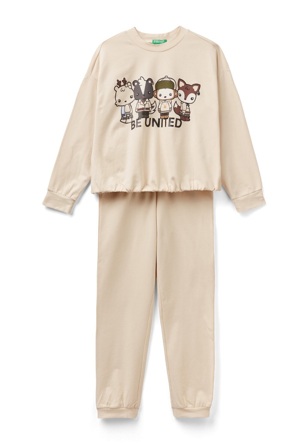 

Пижама Set In Warm Brushed With , Long Sleeve Cropped Round Neck And Elastic On The Bottom To Create Gathering. United Colors of Benetton, бежевый