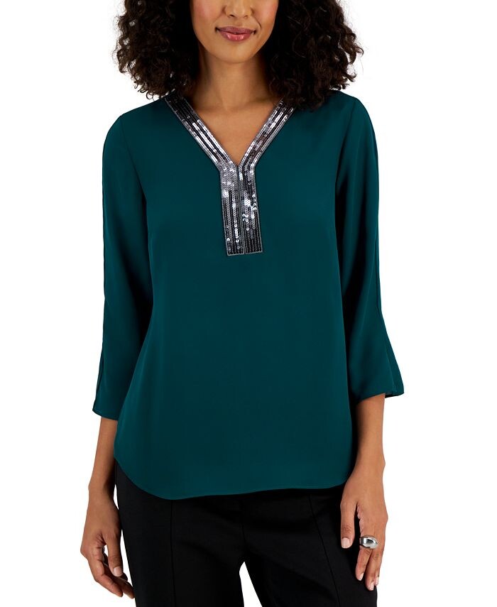 

Женская туника с пайетками и рукавами 3/4 JM Collection, цвет Teal Evergreen
