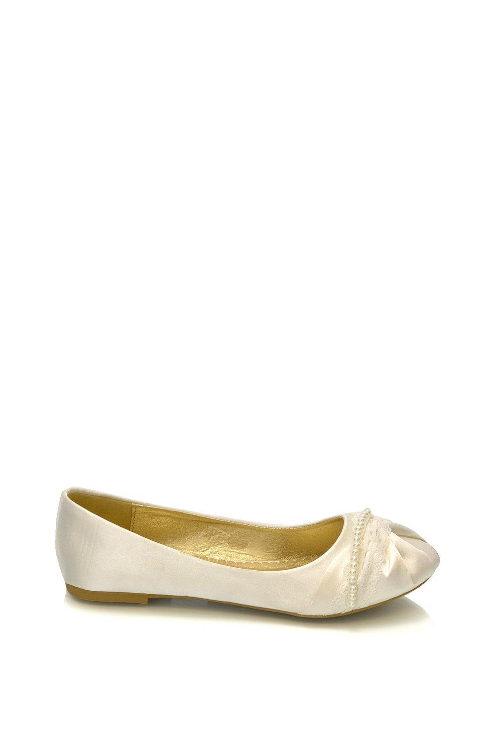 «Жемчужные» плоские свадебные туфли-лодочки-балерины XY London, белый