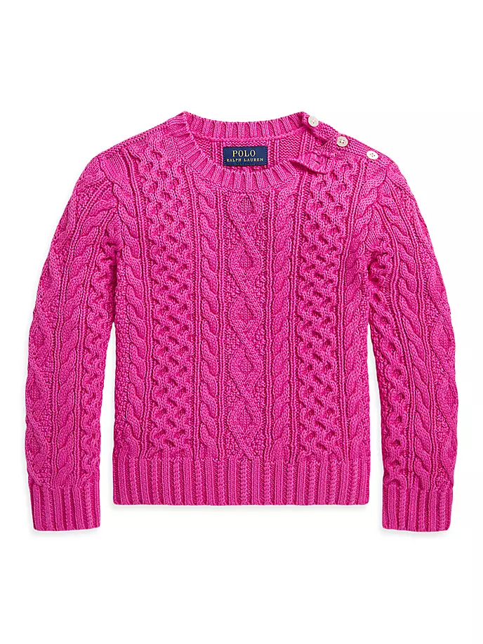 Свитер аранской вязки для маленьких девочек и девочек Polo Ralph Lauren, цвет accent pink фотографии