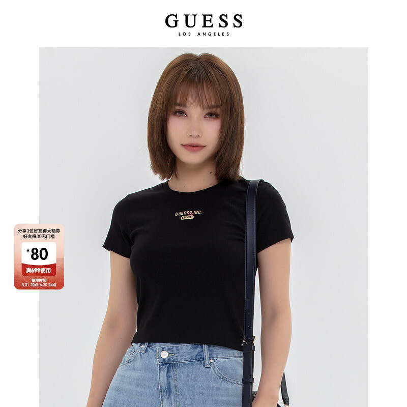 

Футболка женская Guess с короткими рукавами и круглым вырезом, белый