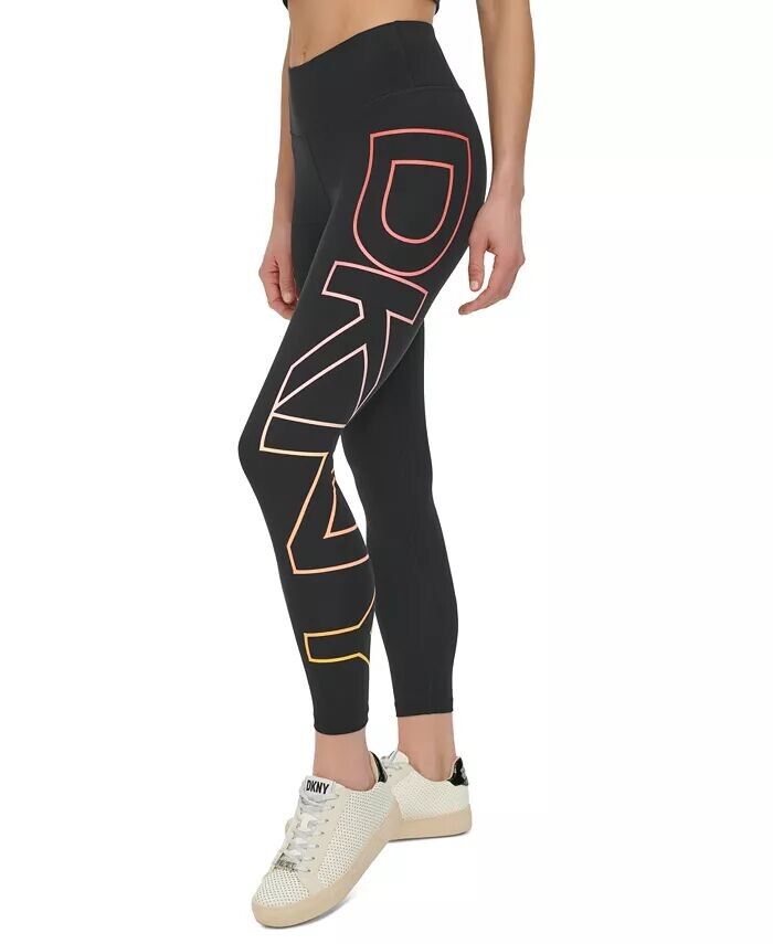 

Женские леггинсы 7/8 с завышенной талией и взрывным логотипом DKNY, черный