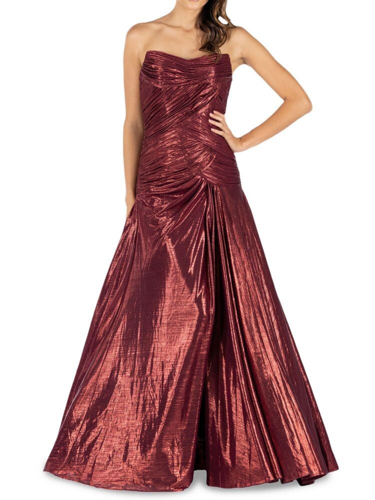 

Платье-бандо с металлической драпировкой Rene Ruiz Collection, цвет Burgundy
