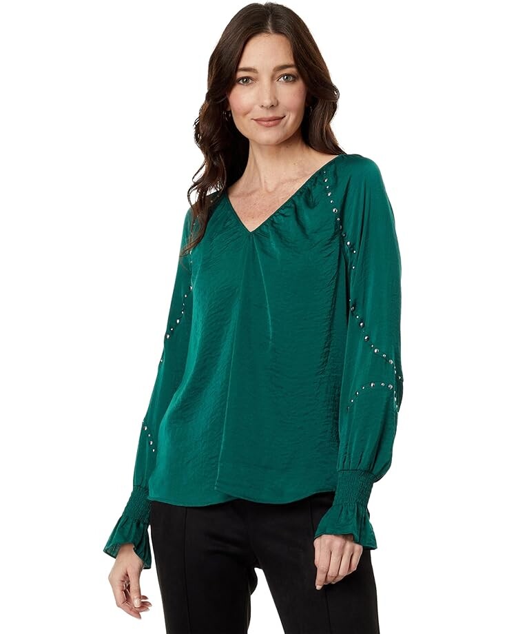 

Блуза Vince Camuto Embroidered V-Neck Long Sleeve, цвет Deep Forest