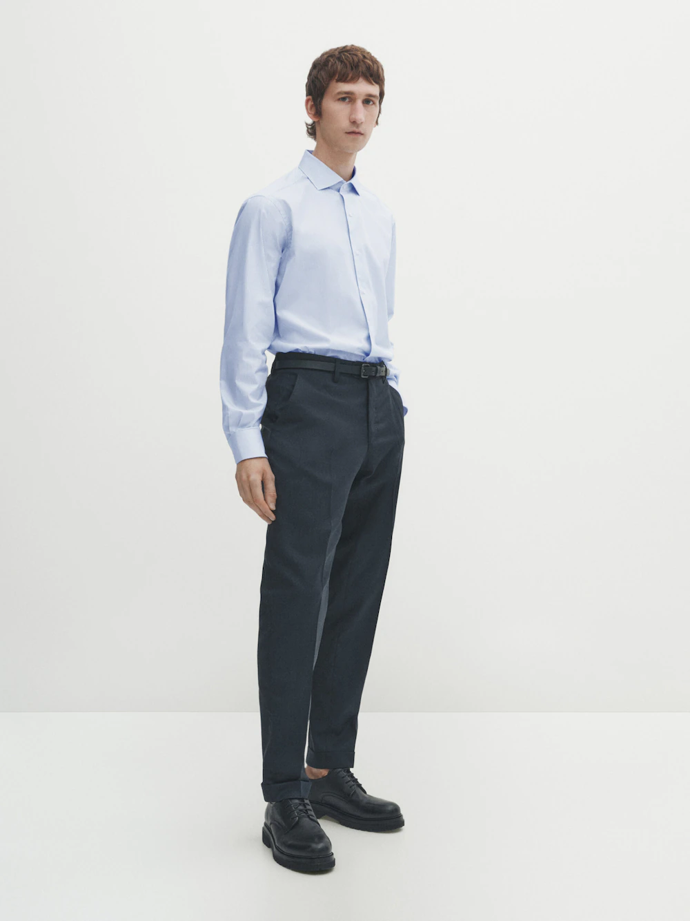 

Рубашка облегающего кроя в полоску easy iron Massimo Dutti, синий