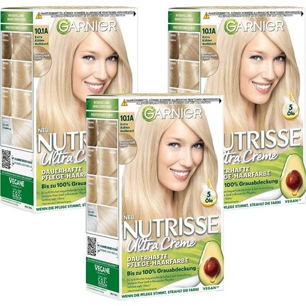 

Garnier Nutrisse Nourishing Intensiv Tint с питательными фруктовыми маслами Color Sensation Краска для волос 10.1A Extra Cool Blonde 1 Stück, Серый