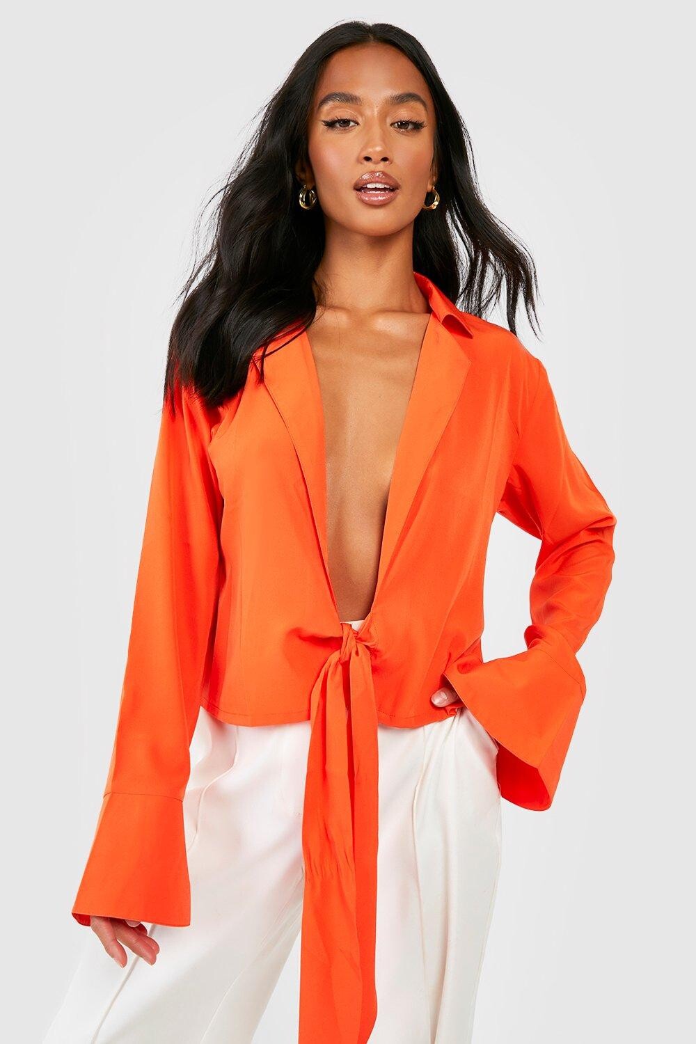 

Рубашка petite с завязкой передом Boohoo, оранжевый