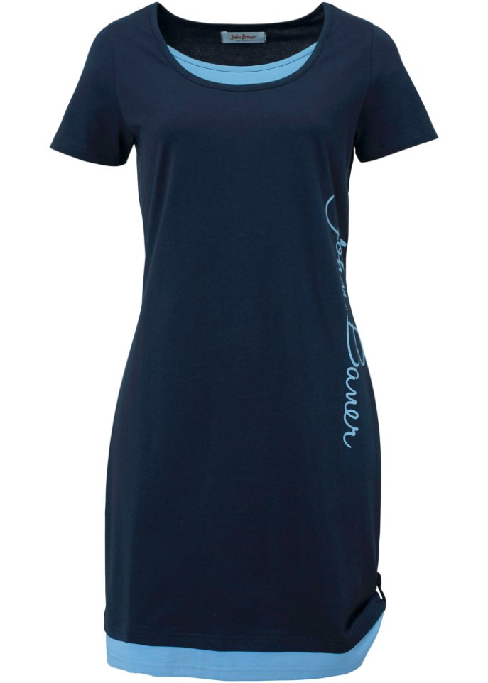 Платье-рубашка с принтом короткие рукава John Baner Jeanswear, синий ноские цветные с надписью