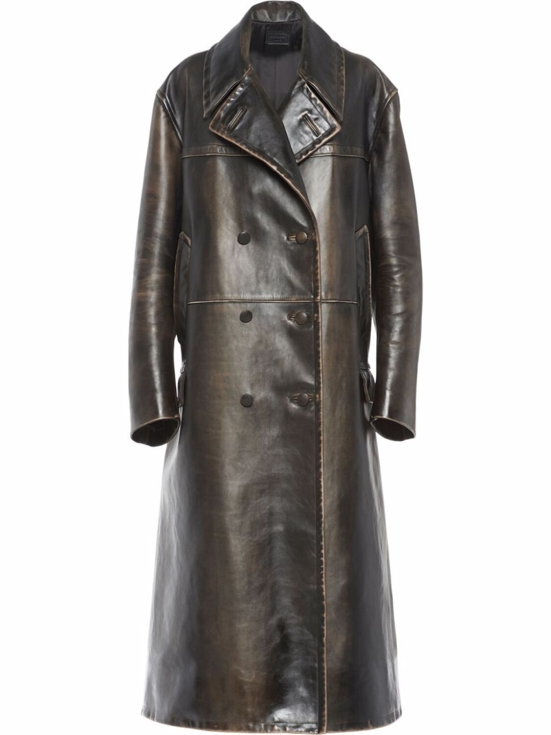 

Prada двубортное кожаное пальто, черный