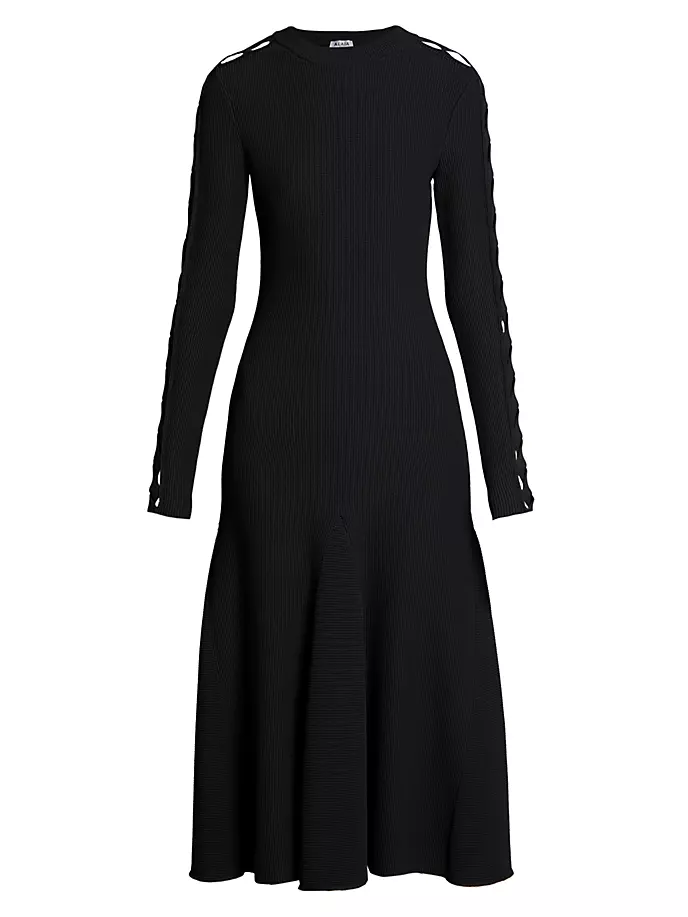 

Платье миди в рубчик на шнуровке Alaïa, черный