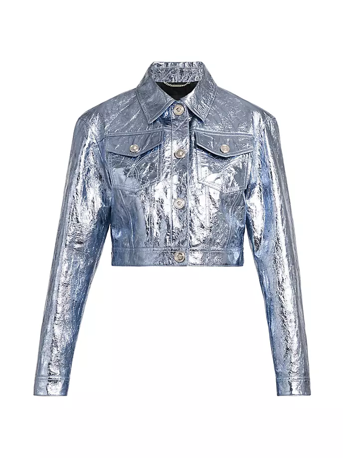 

Укороченная куртка из ламинированной кожи Versace, лаванда