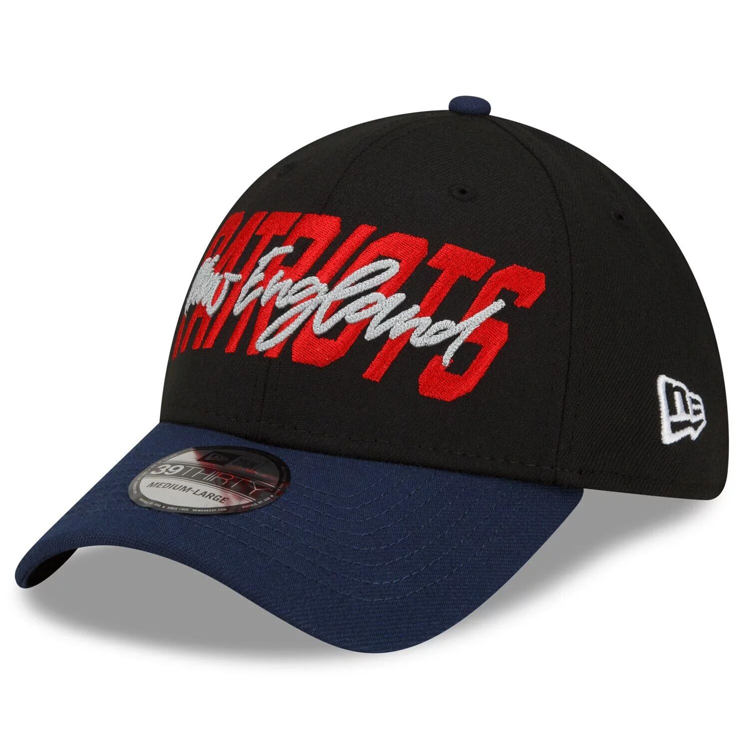 

Мужская гибкая кепка New Era Black/темно-синего цвета New England Patriots 2022 NFL Draft 39THIRTY