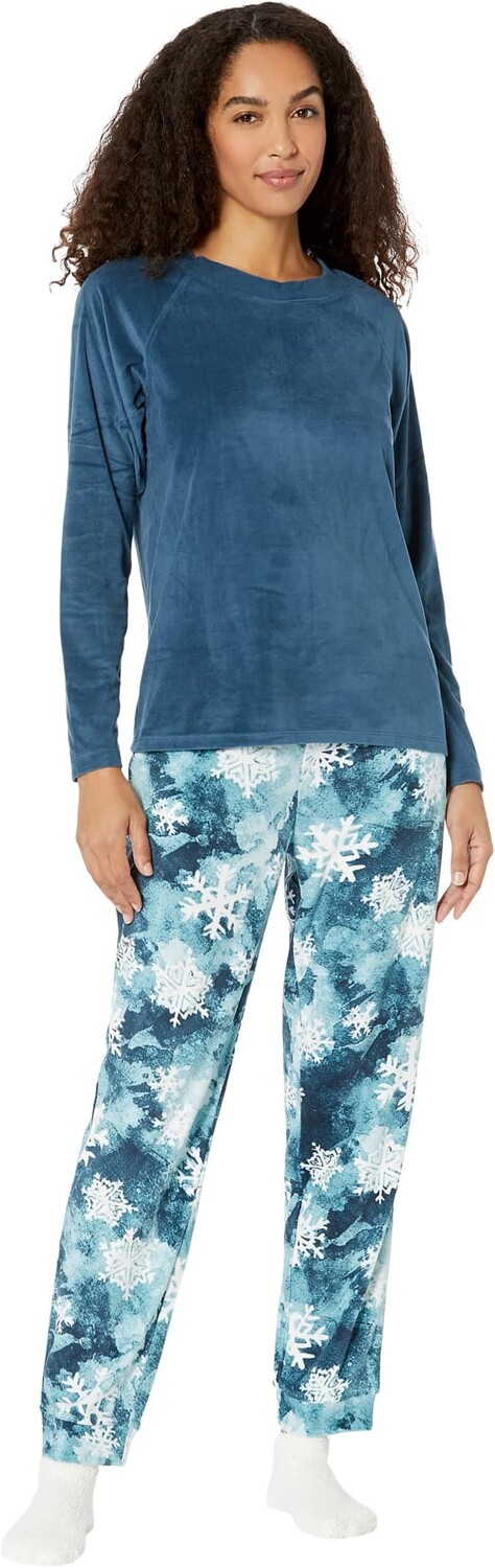

Супермягкий флисовый пижамный комплект Glacier Flake HUE, цвет Blue Wing Teal