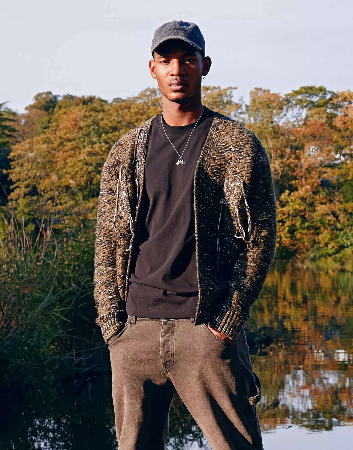

Кардиган Topman Craft цвета хаки с потертостями