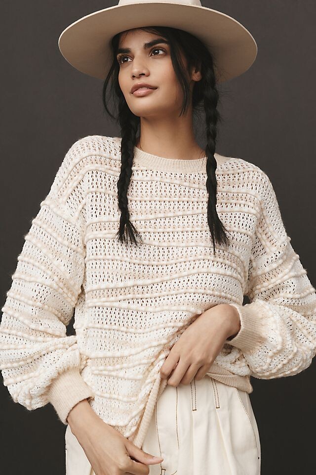 

Клетчатый свитер с открытой строчкой от Anthropologie, слоновая кость, Бежевый