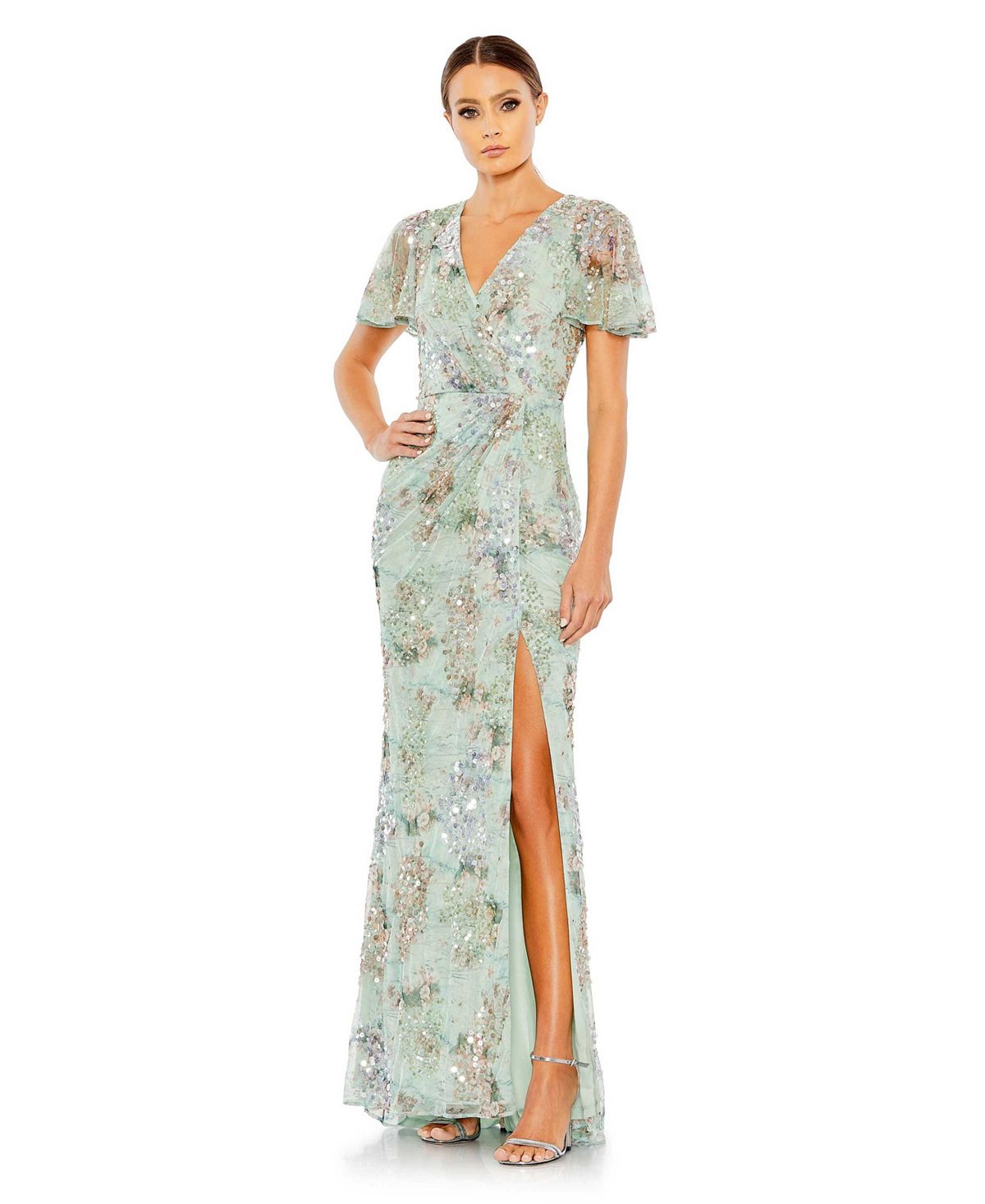 Женское платье с искусственным запахом и рукавами-бабочками, украшенное украшением MAC DUGGAL цена и фото