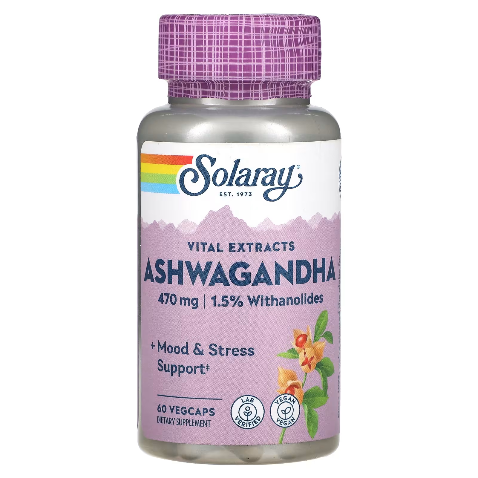 Solaray Ашваганда 470 мг 60 растительных капсул артишок solaray 600 мг 60 растительных капсул