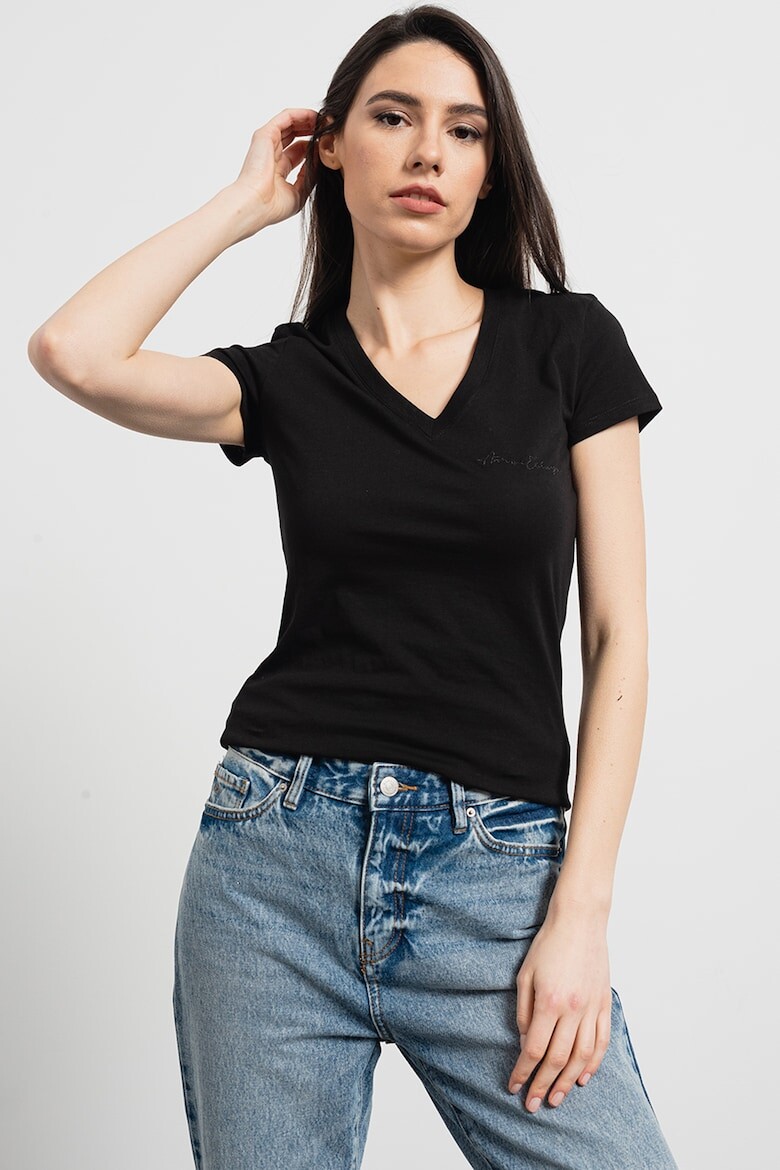 

Хлопковая футболка с заостренным воротником Armani Exchange, черный