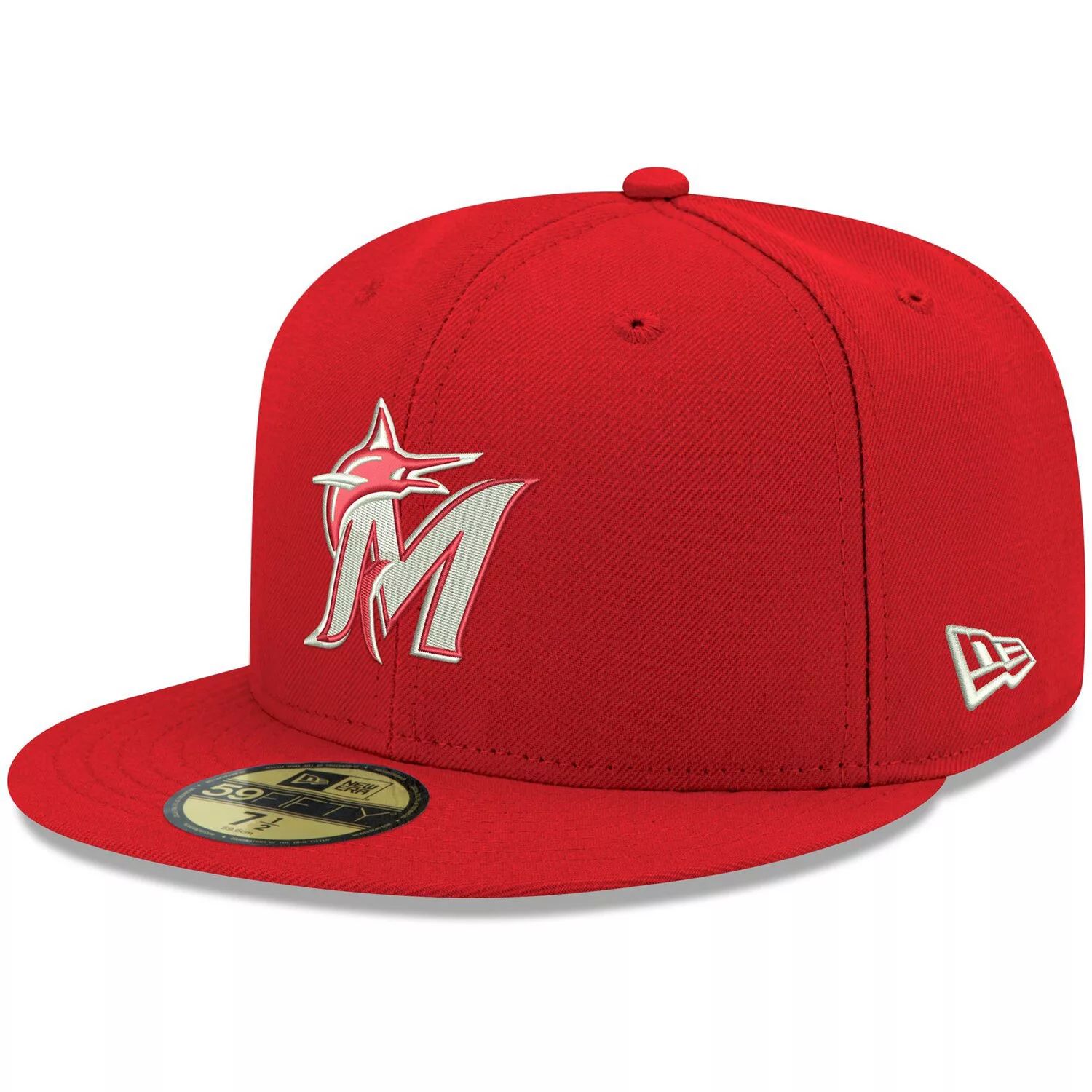 Мужская приталенная шляпа New Era Red Miami Marlins с белым логотипом 59FIFTY