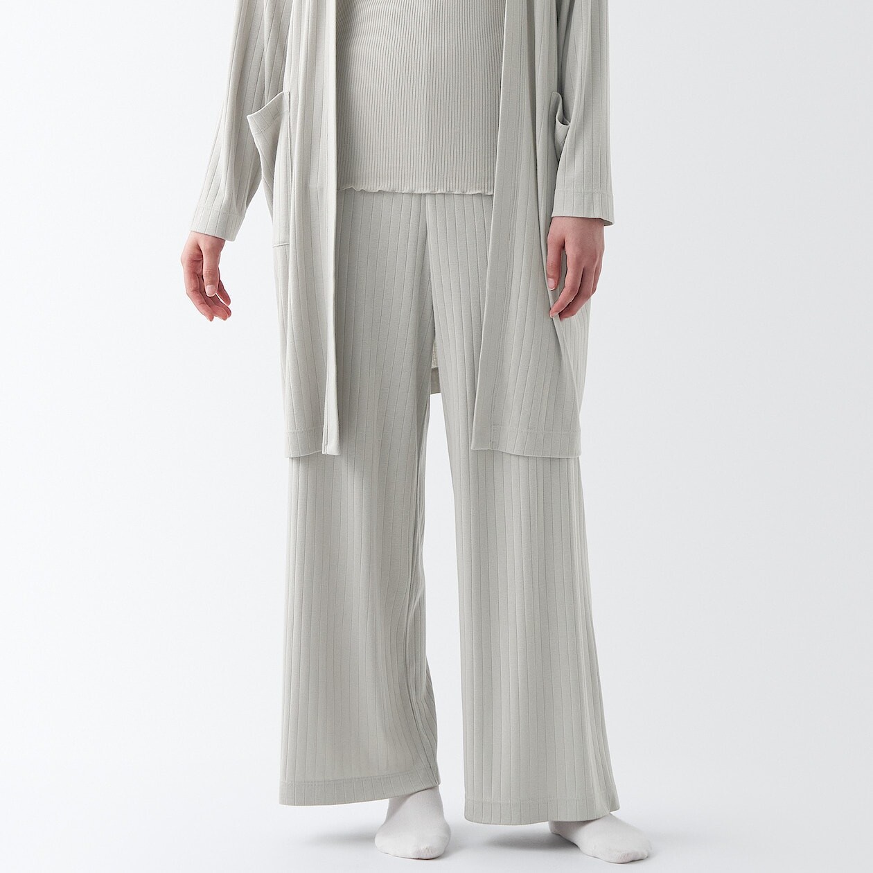 

Широкие длинные брюки в рубчик MUJI, песочно-бежевый