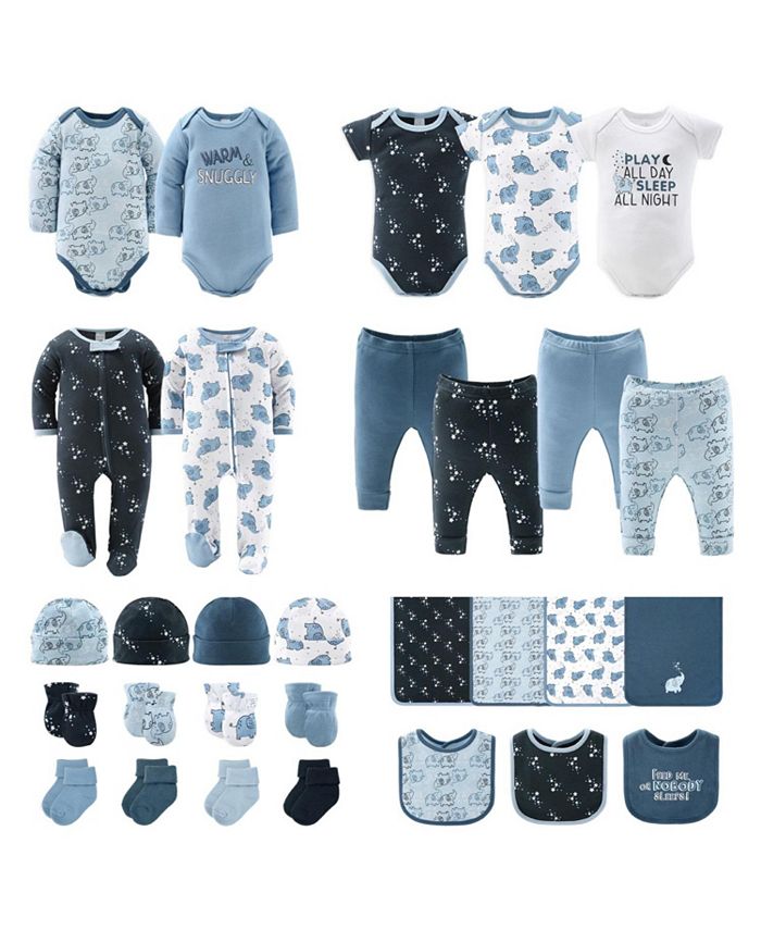 Подарочный набор Newborn Layette для мальчиков и девочек, синий и белый слон, 30 основных предметов, The Peanutshell, мультиколор