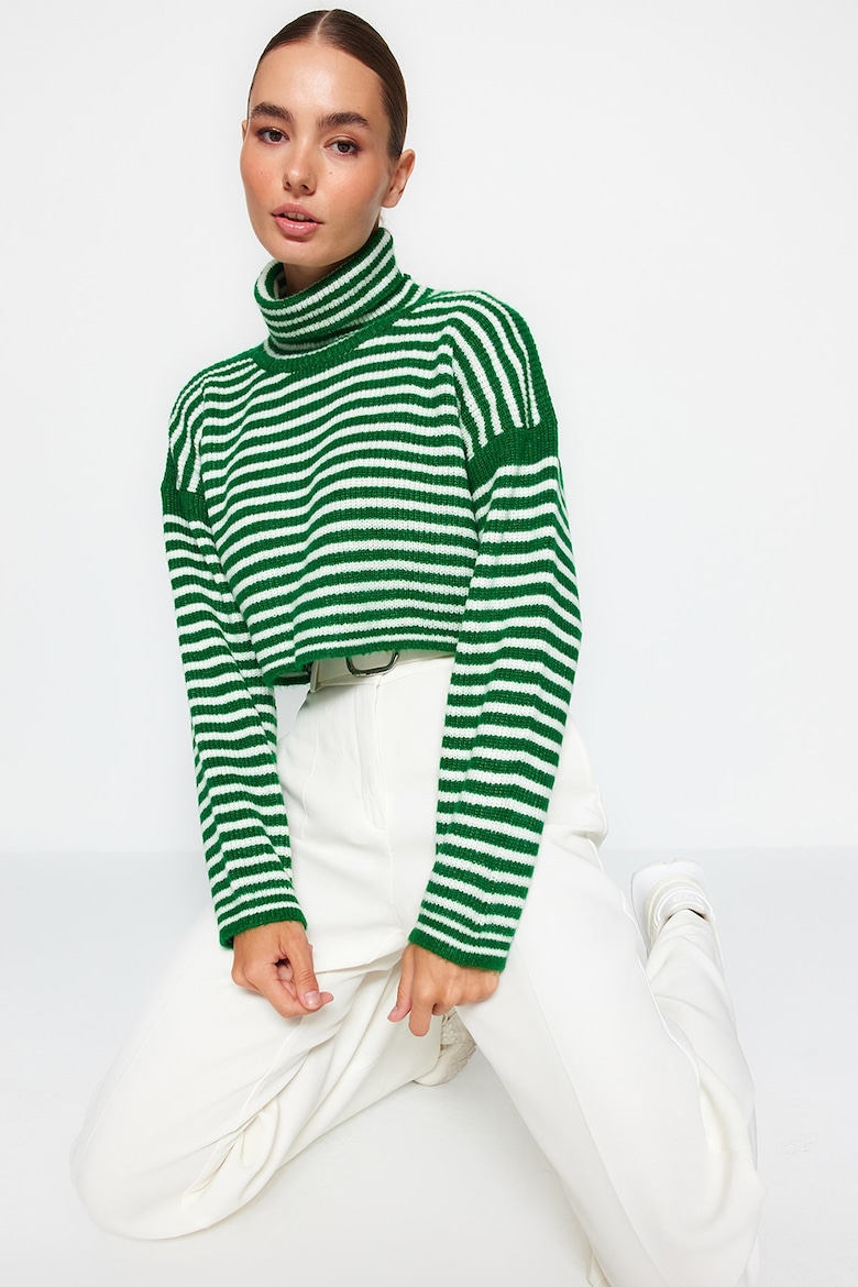 Короткий полосатый свитер Trendyol, зеленый