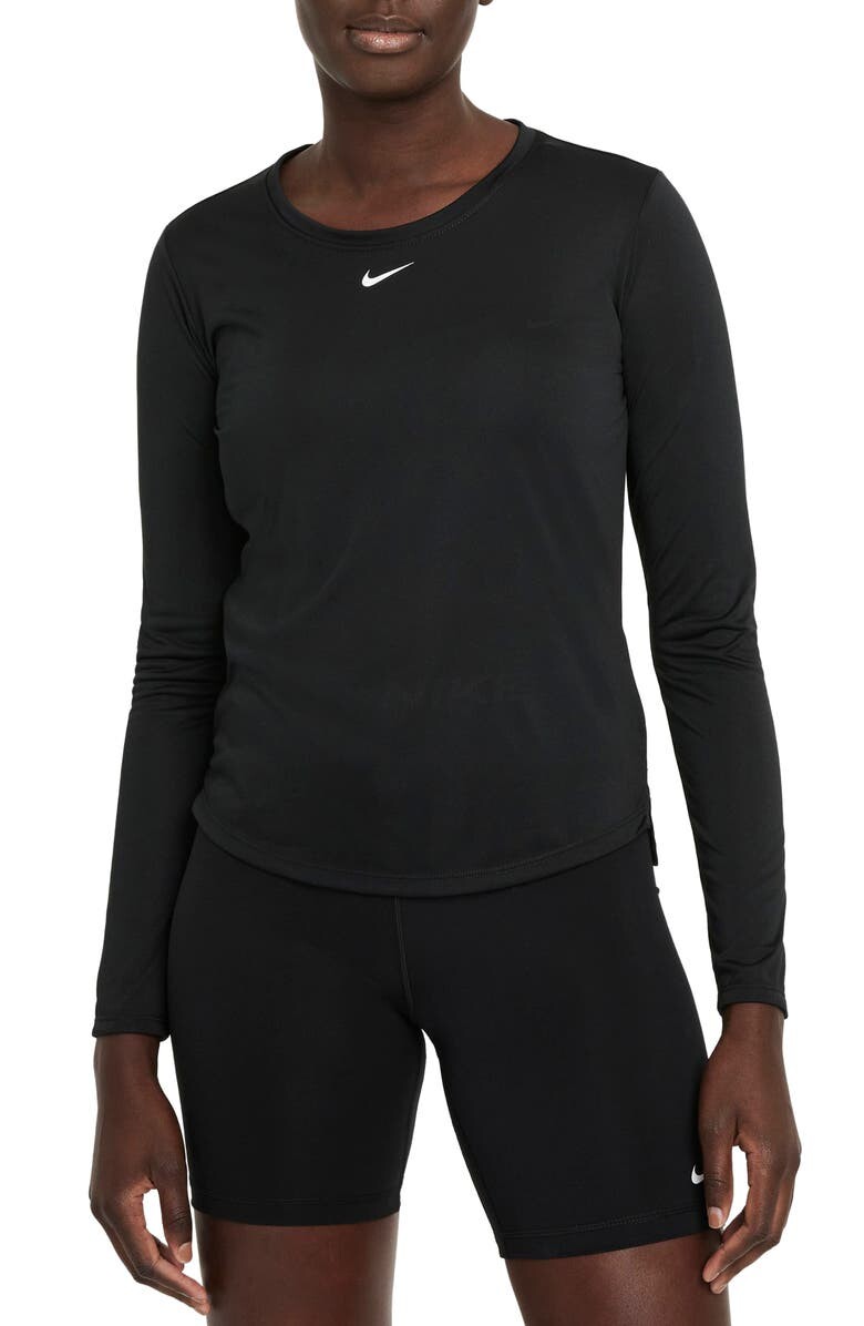 

Топ с длинными рукавами Dri-FIT One NIKE, черно-белый