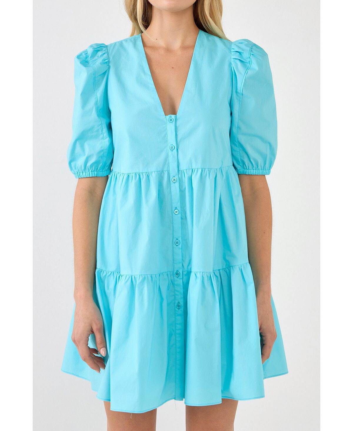 

Женское платье Babydoll на пуговицах с v-образным вырезом English Factory, синий