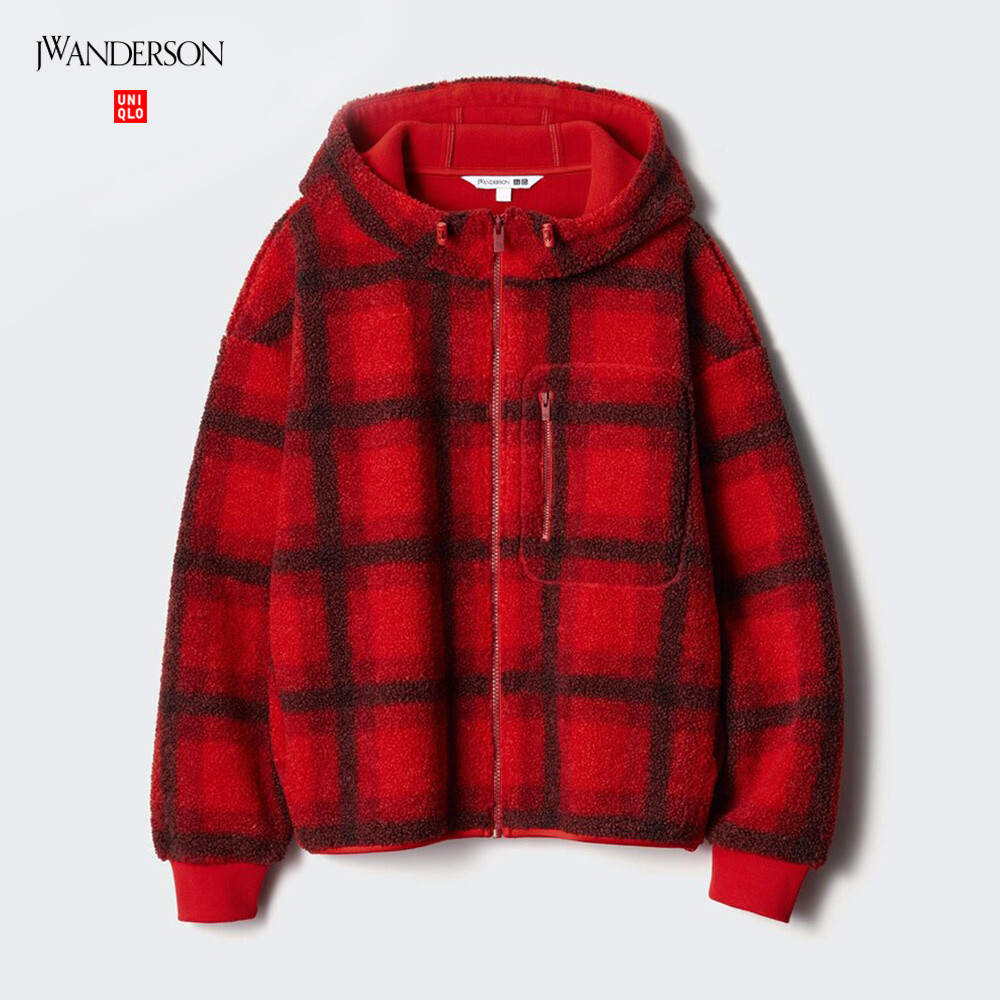 

Куртка Unisex Uniqlo JWA из искусственного шерпа с капюшоном, кораллово-красный