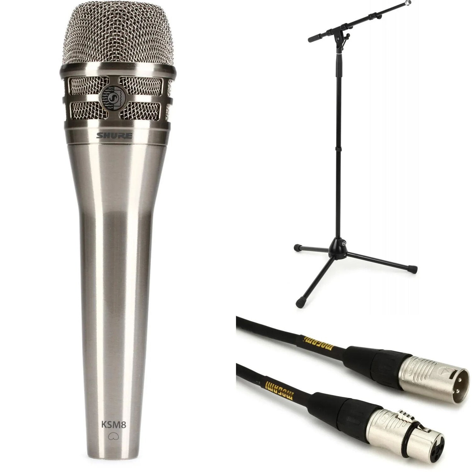 

Комплект ручного микрофона Shure KSM8N со стойкой и кабелем — никель