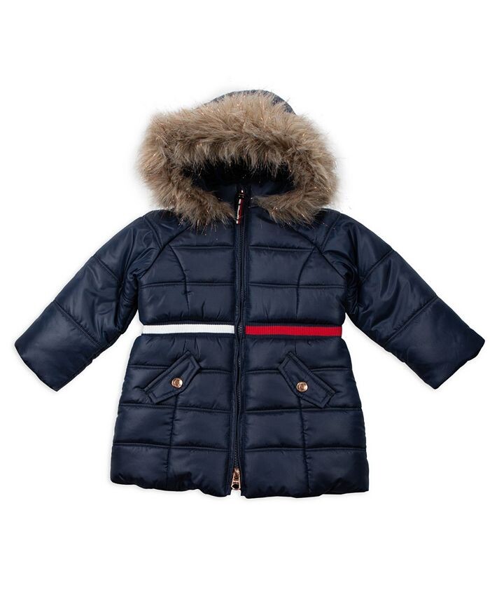 

Длинный пуховик с капюшоном для маленьких девочек Tommy Hilfiger, синий
