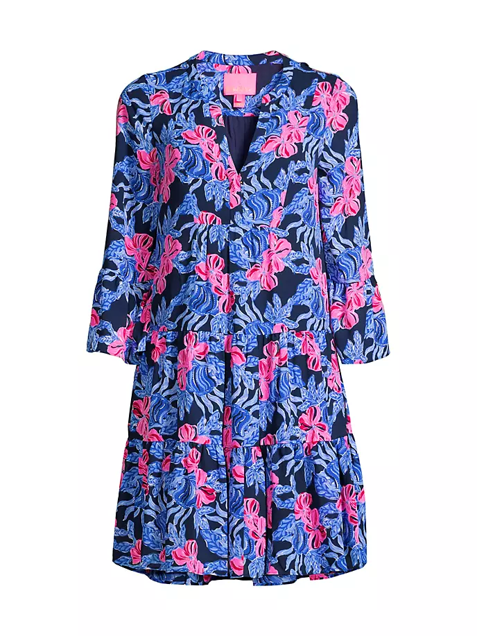 платье lilly pulitzer adalia knee length cotton dress цвет low tide navy flirty fins and feathers Многоярусное мини-платье Gabriel с цветочным принтом Lilly Pulitzer, синий