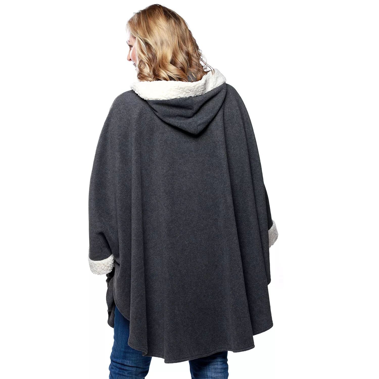 

Женская вязаная флисовая накидка с капюшоном Le Moda, кремовой отделкой из шерпа и такими же перчатками Le Moda, бежевый