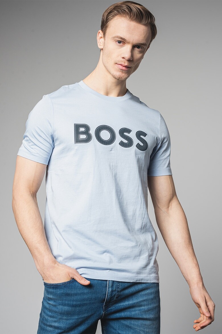 

Хлопковая футболка с логотипом Boss, синий