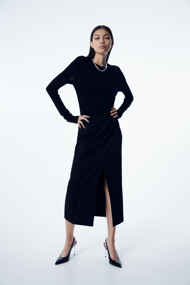 

Твиловая юбка с разрезом по краю H&M