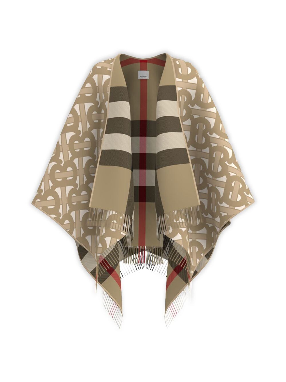 

Двусторонняя накидка из шерсти и кашемира Mega Check и Monogram Burberry, бежевый