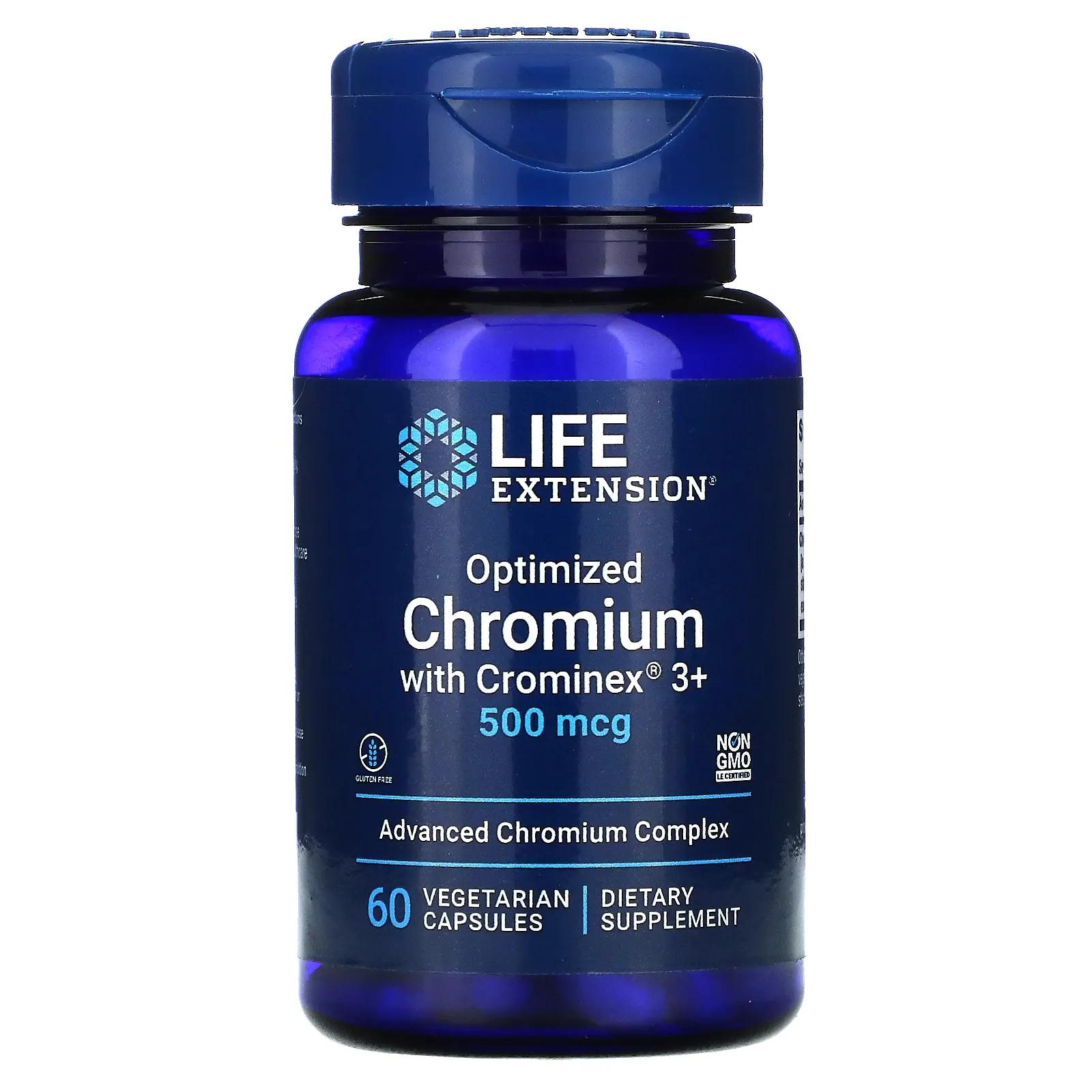 Life Extension Optimized Chromium with Crominex 3+ 500 mcg 60 Vegetarian Capsules